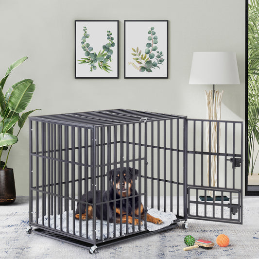 37” 42” 46” Heavy Duty Dog Cage Pet Dog Crate w/ 3 Doors Kennel