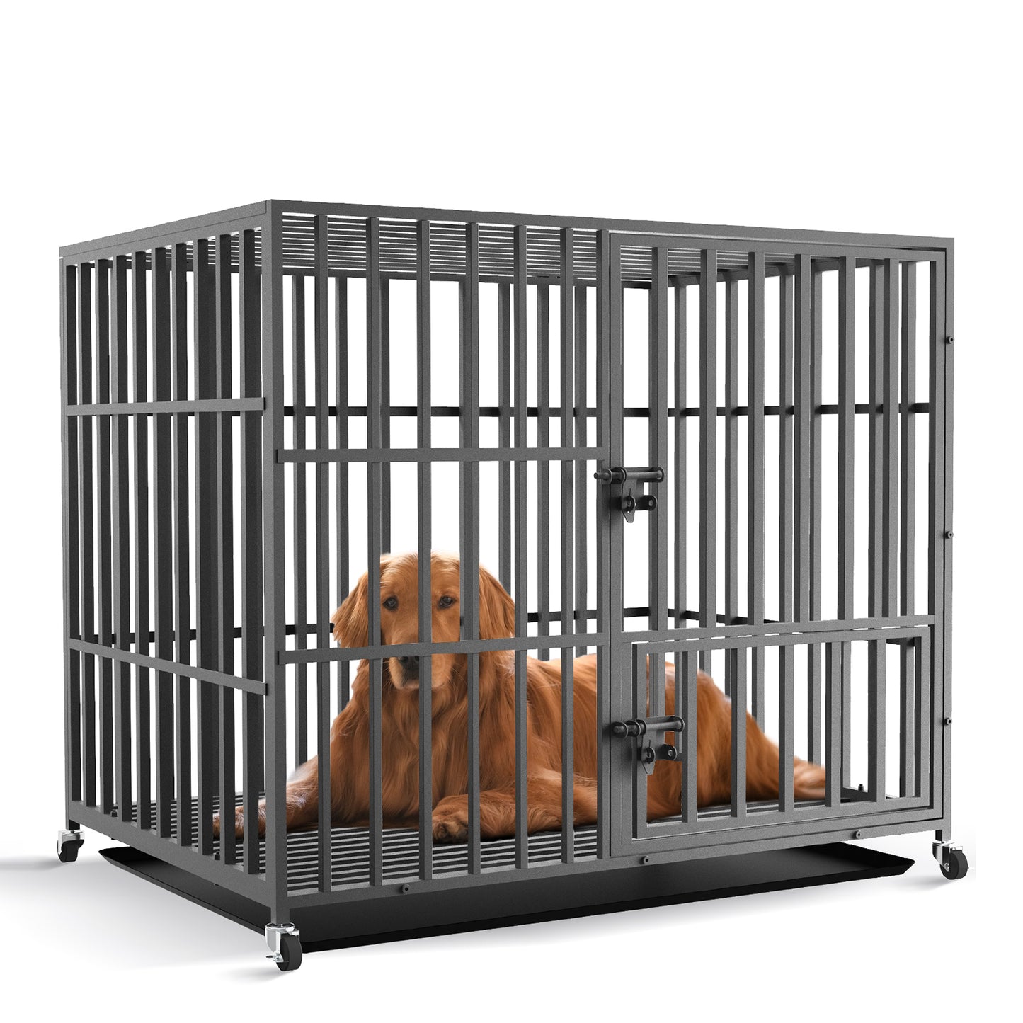 37” 42” 46” Heavy Duty Dog Cage Pet Dog Crate w/ 3 Doors Kennel