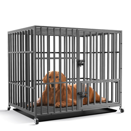 37” 42” 46” Heavy Duty Dog Cage Pet Dog Crate w/ 3 Doors Kennel