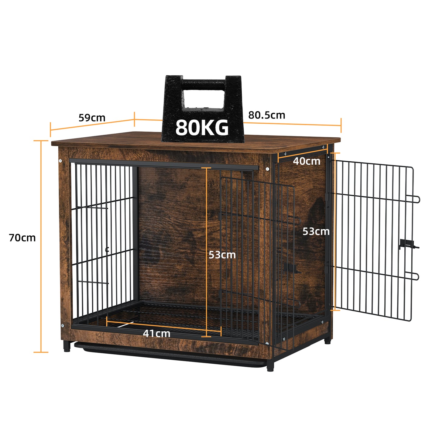 Furniture Dog Cage End Table Wooden Crate Double Door & Tray