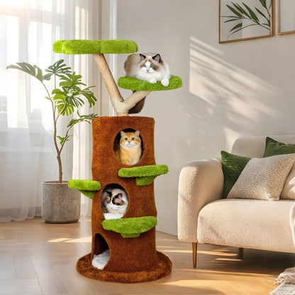 2025 Multi-Level Cat Tree, Large Cat Tower with Sturdy Wooden Frame, Sisal Rope Scratching Post, Modern Cat Condo for Indoor Cats