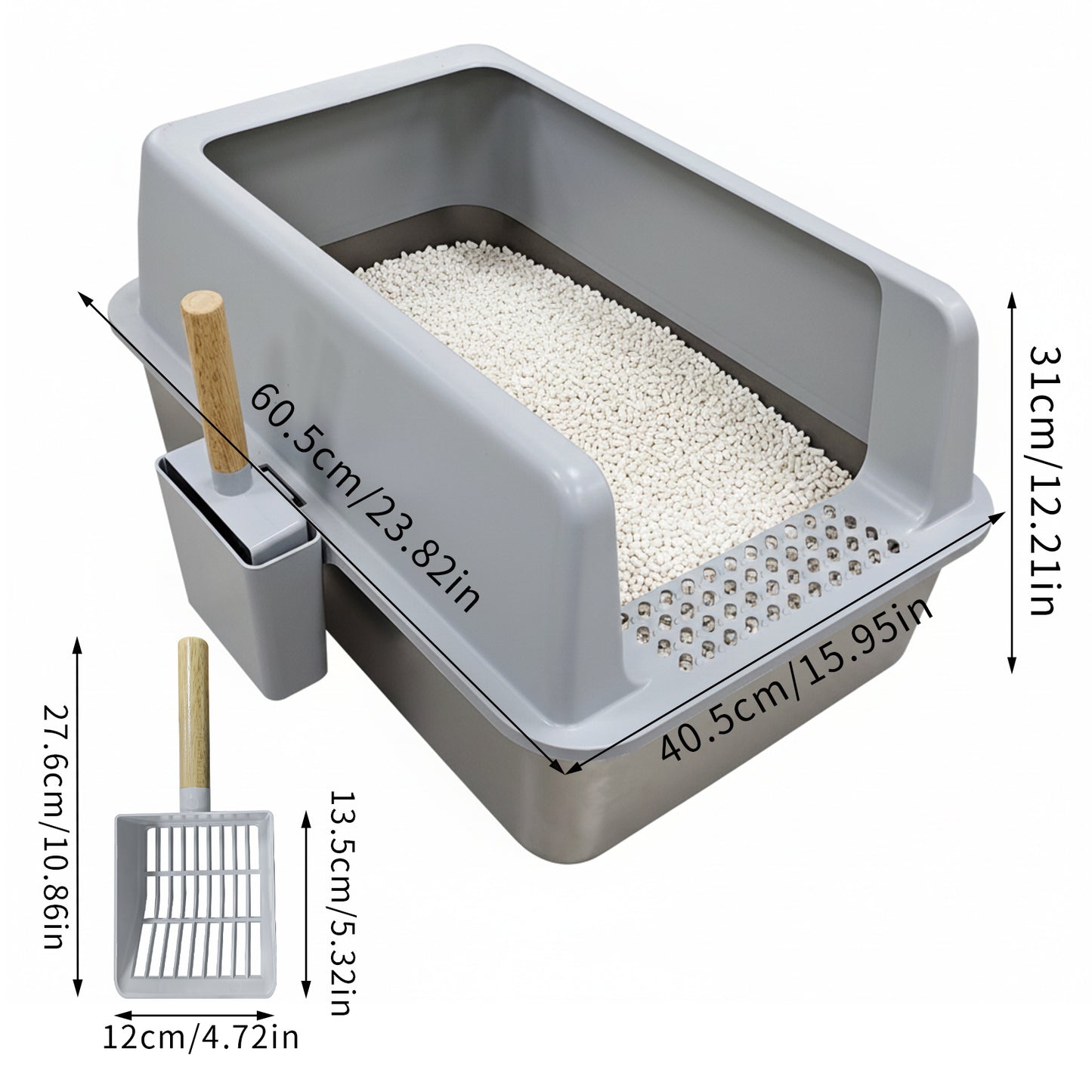 Stainless Steel Cat Litter Box High Sided Open Tray with Litter Mat for Kittens