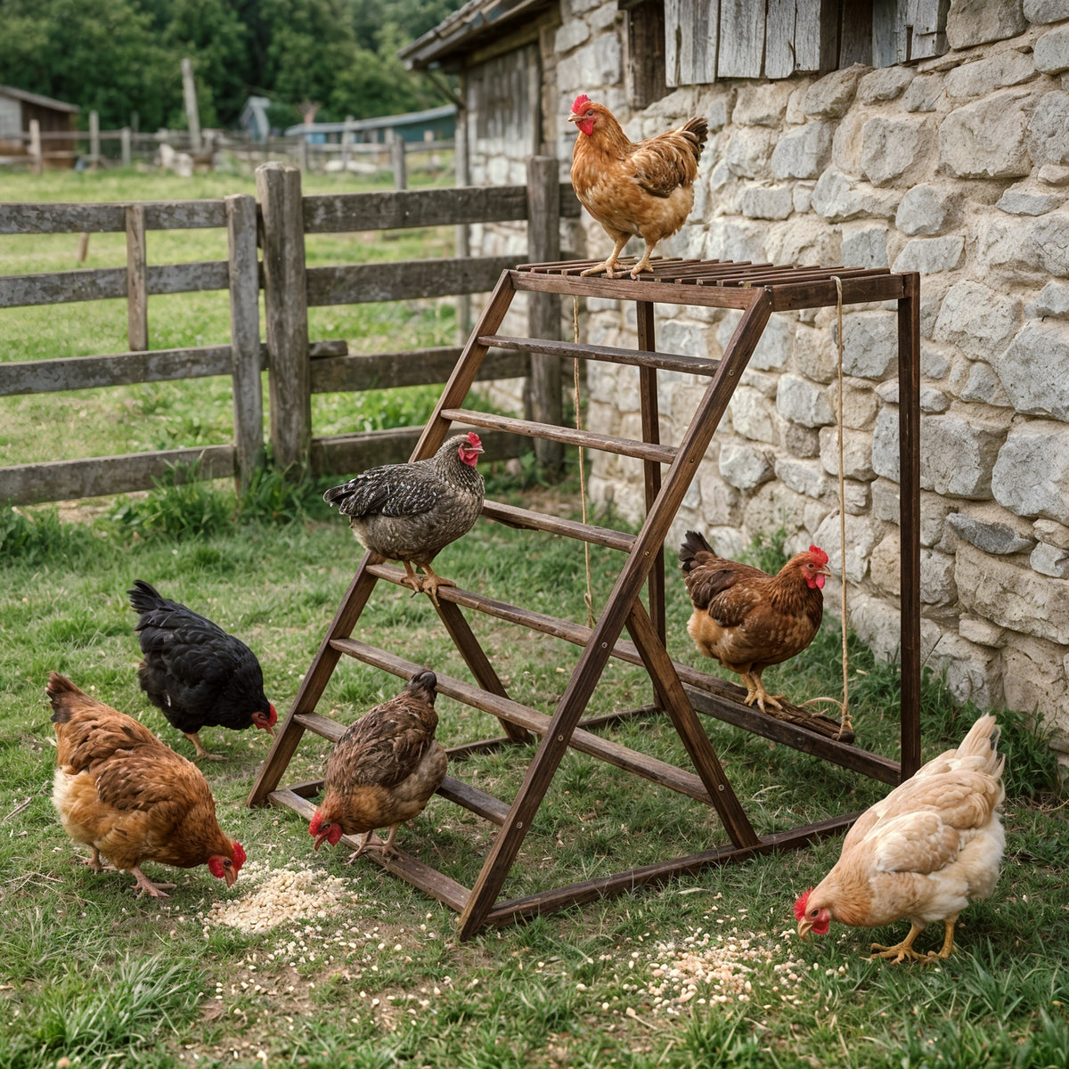 Chicken Playground with Top Platform, Wooden Roosting Bar for Poultry, 36 in Tall Jungle Gym with Balance Swing, Sanded Pine Perches for Backyard Farm Coop