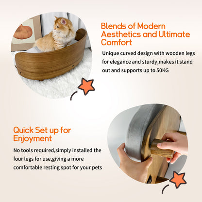 Wooden Cat Furniture Elevated Pet Stool Bed with Cozy Pad for Indoor Animals