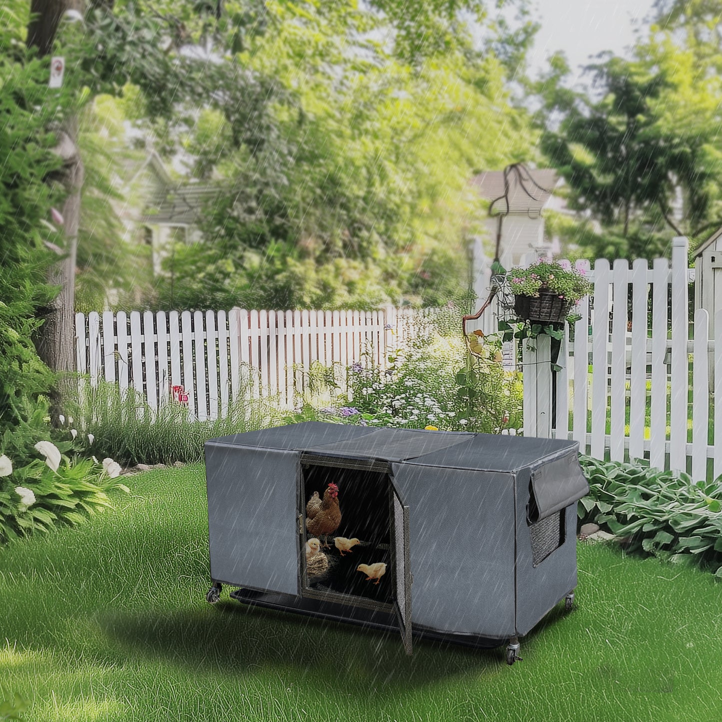 Metal Chicken Cage with Wheels, Elevated Indoor Chicken Cage, Heavy Duty Movable Iron Chicken Coop for Balcony, Patio, Small Pet Chickens and Quail