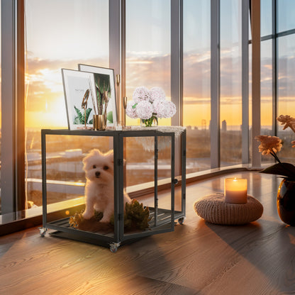 Self-Innovative Dog Cage: Bingopaw First Tempered Glass Dog Pet Cage Dog Kennel  Aluminum Frame with Dual Doors and Removable Tray, for Medium to Large Dogs