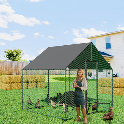 Large Outdoor Chicken Coop: Outdoor Metal Chicken Coop Walk-in Poultry Cage Run Cage with Silver Powder Coating Painted Tubes, Water Resistant Cover for Backyard