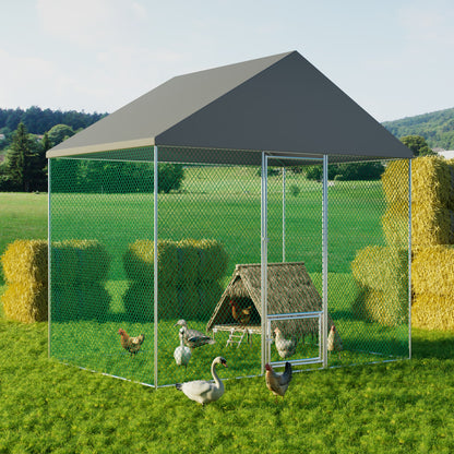 Large Chicken Coop Cage: Jumbo Large Galvanized Metal Chicken Coop Poultry Run Cage with Full Cover, High Walk-in Enclosure, Use for Outdoor Backyard
