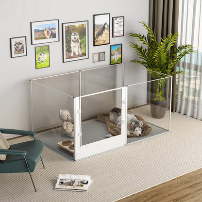 Acrylic Dog Playpen Fence: Indoor Clear Acrylic Pet Whelping Pen Box Dog Playpen Kennel Crate 80cm Taller with Waterproof Pad for Dogs, Rabbits, Guinea Pig
