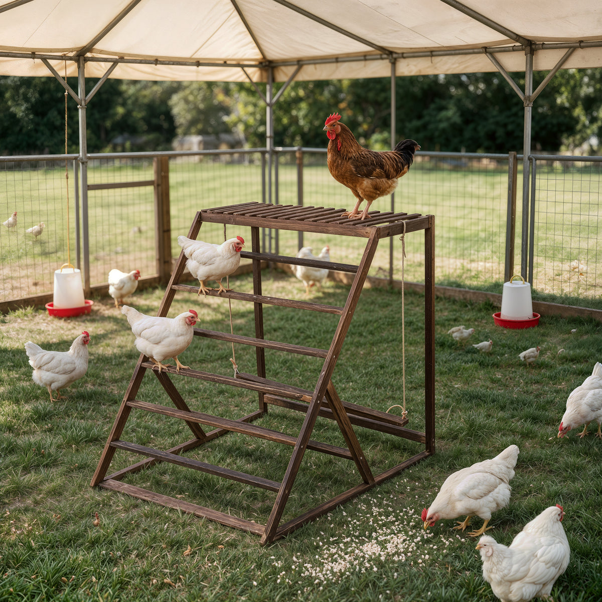 Chicken Playground with Top Platform, Wooden Roosting Bar for Poultry, 36 in Tall Jungle Gym with Balance Swing, Sanded Pine Perches for Backyard Farm Coop