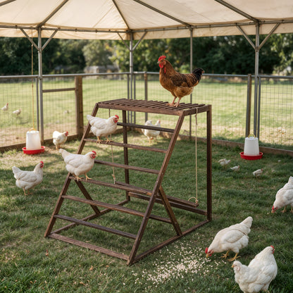 Chicken Playground with Top Platform, Wooden Roosting Bar for Poultry, 36 in Tall Jungle Gym with Balance Swing, Sanded Pine Perches for Backyard Farm Coop