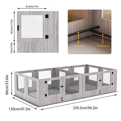 Tempered Glass Dog Playpen: Indoor Pet Whelping Pen Box Protective Ledge Inside Dog Playpen for Newborn Puppies