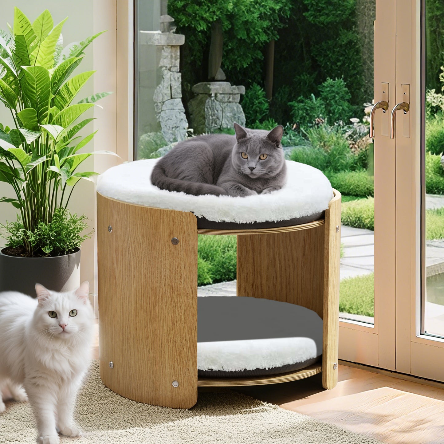 2-Tier Elevated Cat Bed Double Cat Tower Bed for Indoor Cats, Thicker Plush Mats