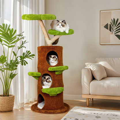 2025 Multi-Level Cat Tree, Large Cat Tower with Sturdy Wooden Frame, Sisal Rope Scratching Post, Modern Cat Condo for Indoor Cats
