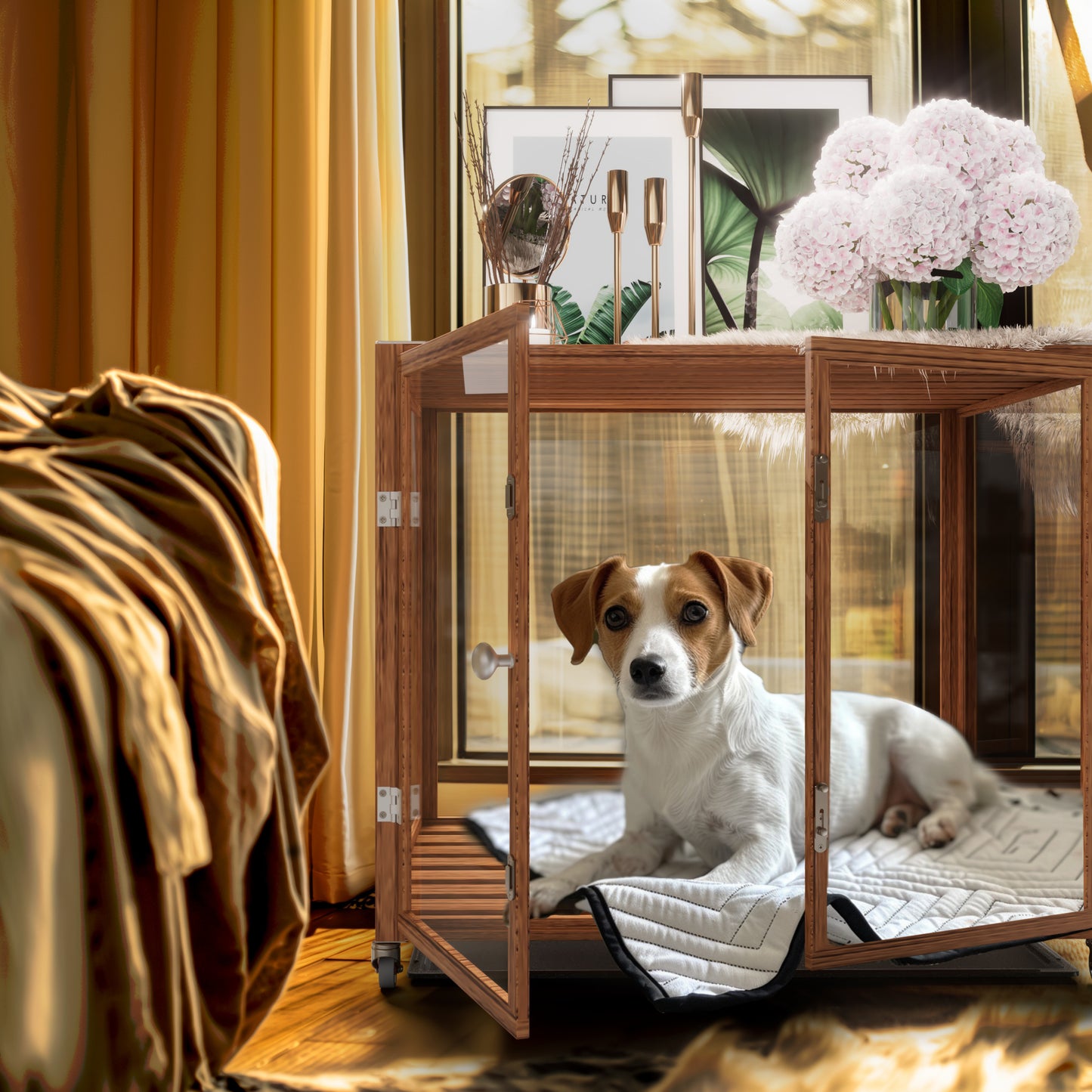 Dog Cage For Dogs Innovative Tempered Glass Dog Pet Cage with Aluminum Frame Pet Dog Crate Kennel Dual Doors Strong Lock