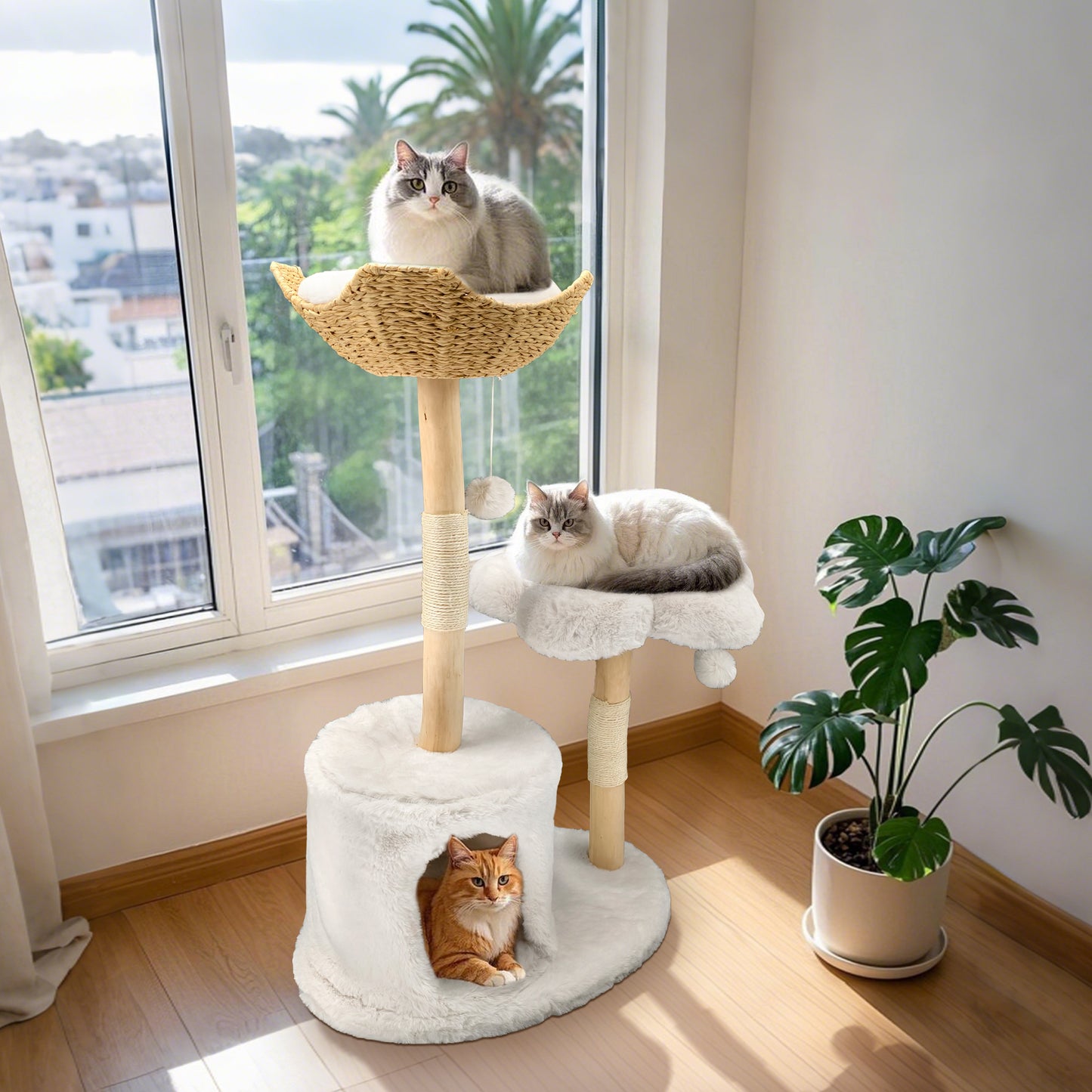 Cat Tree Tower for Indoor Cat Scratching Post Activity Tree Cat Condo Plush Cave