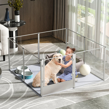 Acrylic Dog Playpen Fence: Indoor Pet Whelping Pen Box Dog Playpen Kennel 32in Taller with Waterproof Fertility Pad for Puppies, Rabbits, Guinea Pig