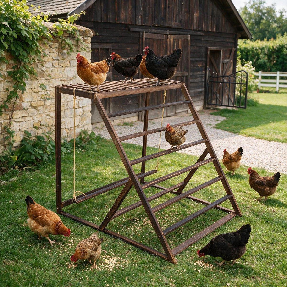 Chicken Playground with Top Platform, Wooden Roosting Bar for Poultry, 36 in Tall Jungle Gym with Balance Swing, Sanded Pine Perches for Backyard Farm Coop