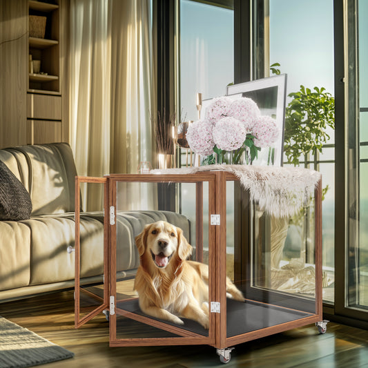Dog Cage For Dogs Innovative Tempered Glass Dog Pet Cage with Aluminum Frame Pet Dog Crate Kennel Dual Doors Strong Lock