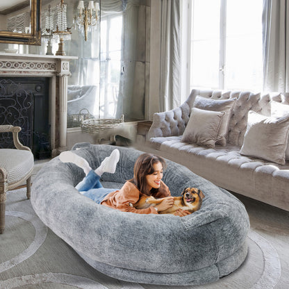 Giant Oval Dog Bed Extra Large Dog Bed for You and Pets Warm Sleeping Bed Grey
