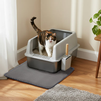 Stainless Steel Cat Litter Box High Sided Open Tray with Litter Mat for Kittens