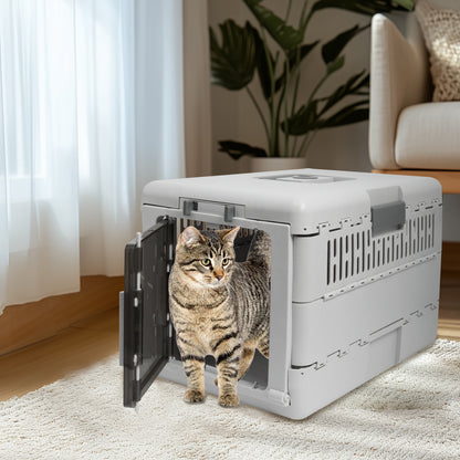 Portable Plastic Cat Kitten Travel Carrier Pet Carry Crate Collapsible Design