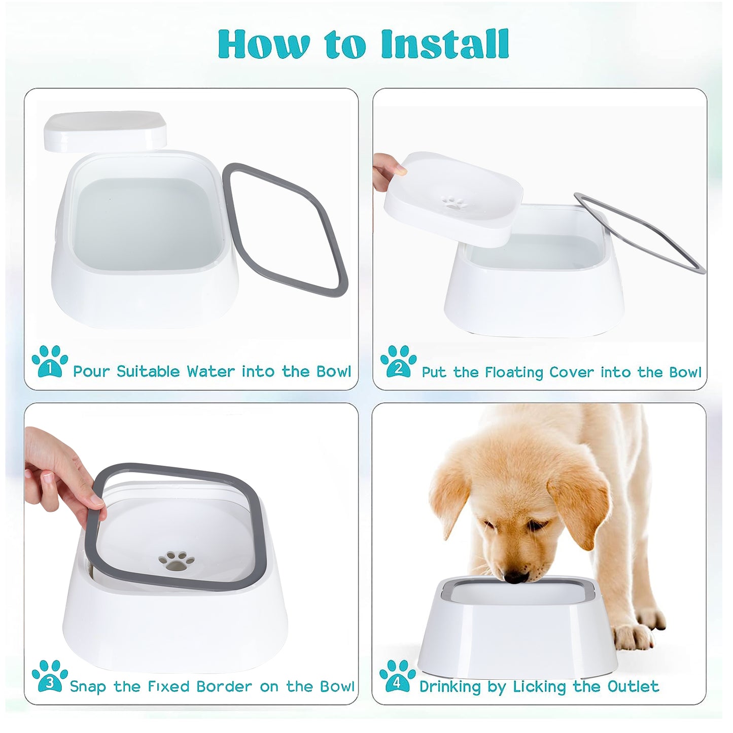 Pet Dog Water Bowl No Spill Splash-free Cat Slow Drinking Bowl with Waterproof Mat