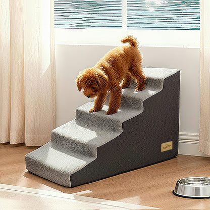 Sponge Dog Stairs for Bed & Sofa, 4 Step Dog Stairs, Dog Bed Steps for High Places, Non-Slip Gray Pet Stairs for Small Dogs