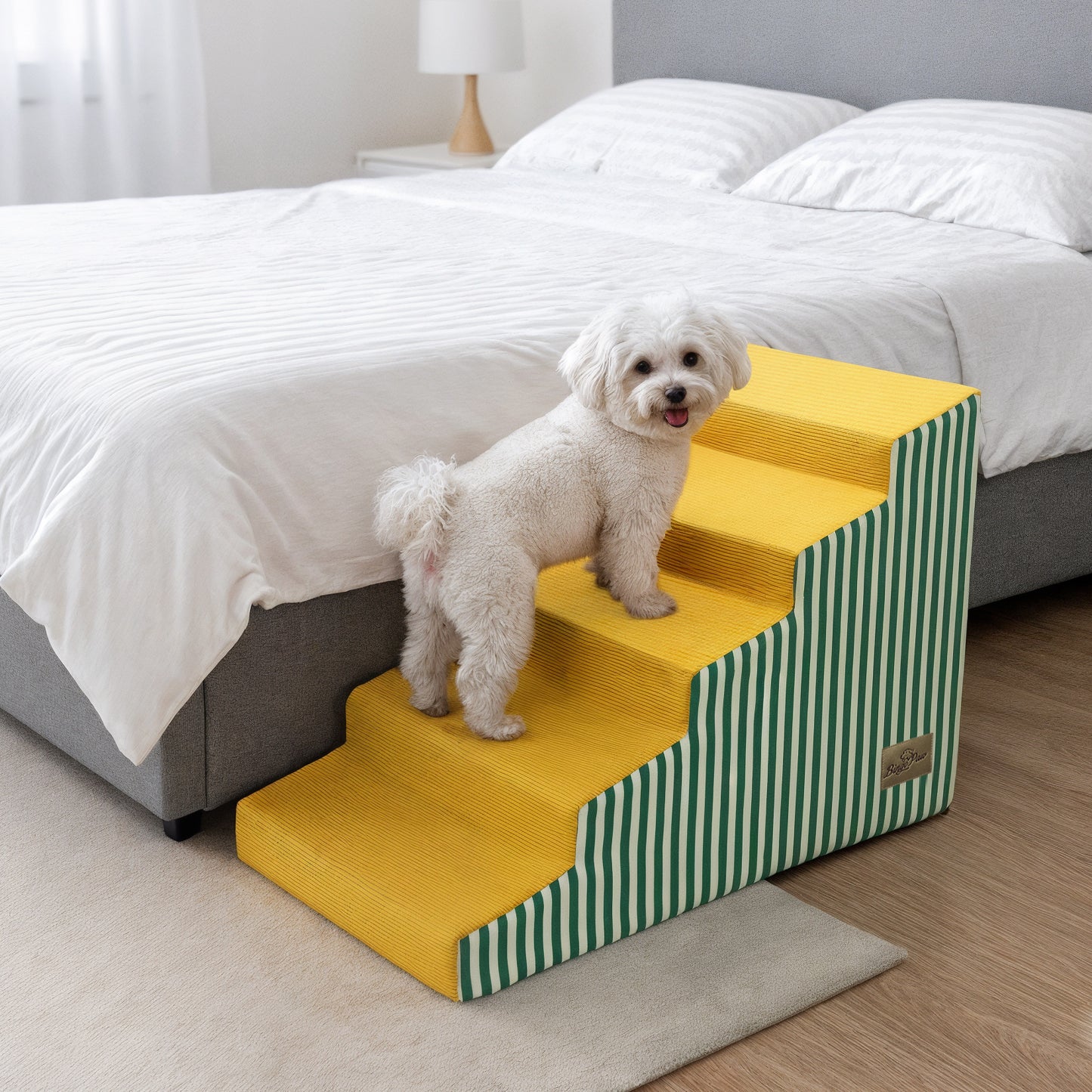 Pet Dog Stairs for High Beds: 3 Steps/ 4 Steps /5 Steps Bright Pet Stairs High-Density Foam Dog Ramp Step with Gentle Slope Safe for Sofas, for Puppies & Senior Pets