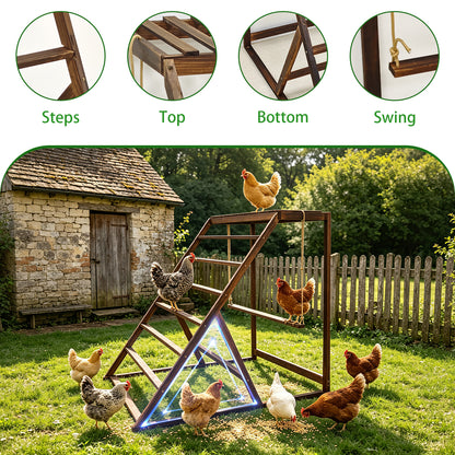 Chicken Playground with Top Platform, Wooden Roosting Bar for Poultry, 36 in Tall Jungle Gym with Balance Swing, Sanded Pine Perches for Backyard Farm Coop