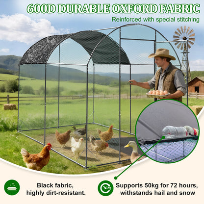 Walk in Chicken Coop Run, Large Metal Chicken Coop with Roof Cover, Outdoor Chicken Pens with Top, Heavy Duty Steel Poultry Enclosure for Backyard Farm