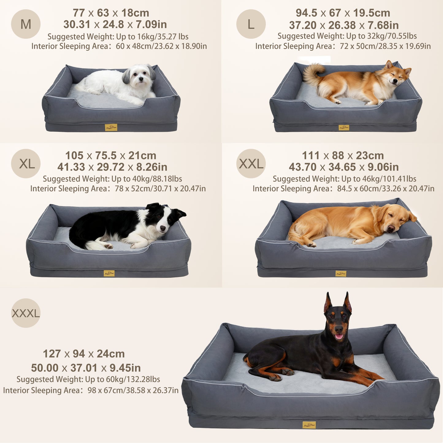Orthopedic Dog Bed Bolster Sofa Pet Couch with High Density Foam Base, Removable Washable Suede Cover, Anti-Slip Cuddler Mattress