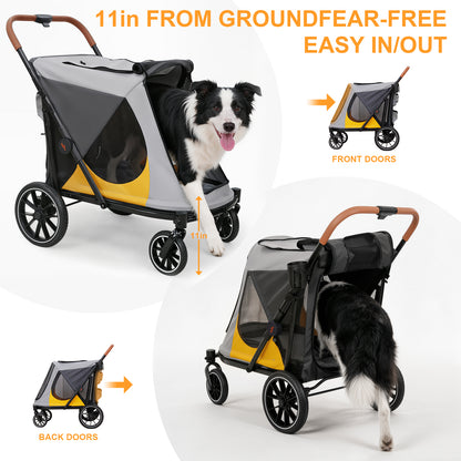 Dog Stroller for Medium Dogs up to 42kg, One Click Folding Pet Stroller with Zipper Door, Breathable Mesh, EVA 360° Wheels, Storage Bag, Brak