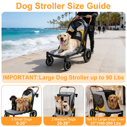 Dog Stroller for Medium Dogs up to 42kg, One Click Folding Pet Stroller with Zipper Door, Breathable Mesh, EVA 360° Wheels, Storage Bag, Brak