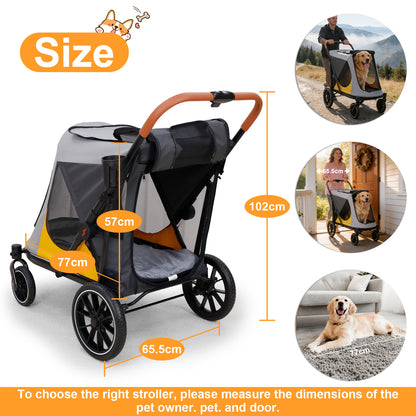 Dog Stroller for Medium Dogs up to 42kg, One Click Folding Pet Stroller with Zipper Door, Breathable Mesh, EVA 360° Wheels, Storage Bag, Brak