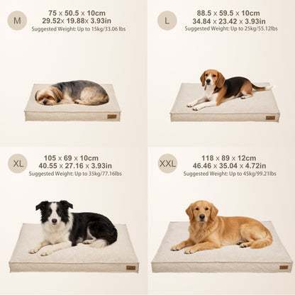 Soft Linen Dog Bed with Removable Washable Cover, Flat Pet Bed Mat for Crate, Shredded Foam Filled Puppy Pad with Non-Slip Bottom