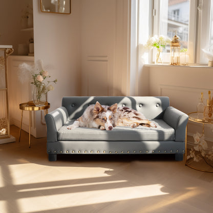 Luxury Large Dog Bed Pet Snuggle Sofa with Microfiber Leather Upholstered Sofa Bed