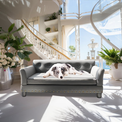 Luxury Large Dog Bed Pet Snuggle Sofa with Microfiber Leather Upholstered Sofa Bed