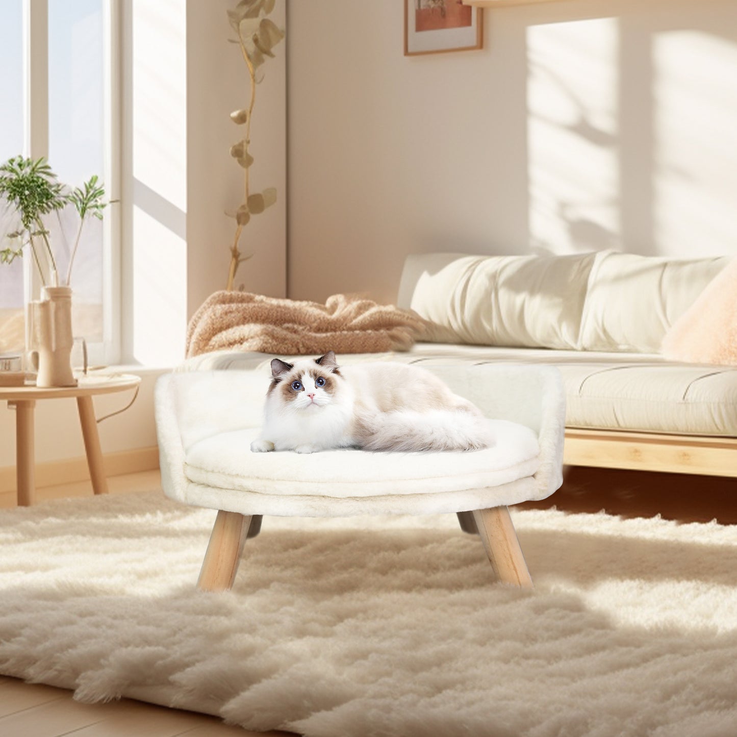 Luxury Pet Soft Warm Bed Wood Legs with Washable Cushion Pad