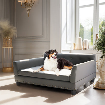 Luxury Large Dog Bed Pet Snuggle Sofa with Microfiber Leather Upholstered Sofa Bed