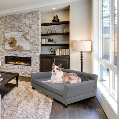 Luxury Large Dog Bed Pet Snuggle Sofa with Microfiber Leather Upholstered Sofa Bed