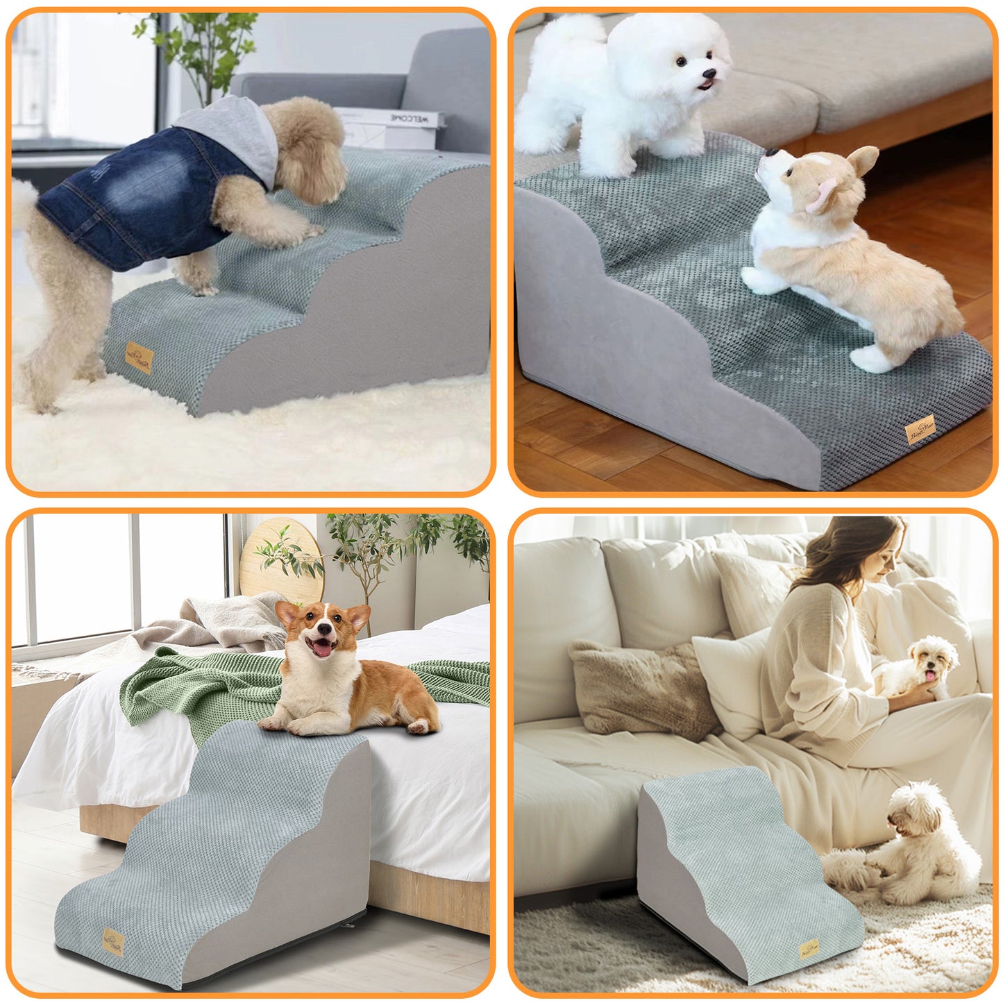 High Density Foam Dog Stairs For High Bed Sofa, 3/4/5 Steps Stairs Washable Cover