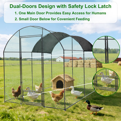 Walk in Chicken Coop Run, Large Metal Chicken Coop with Roof Cover, Outdoor Chicken Pens with Top, Heavy Duty Steel Poultry Enclosure for Backyard Farm