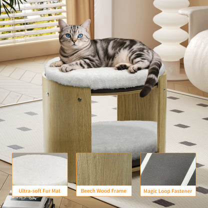 2-Tier Elevated Cat Bed Double Cat Tower Bed for Indoor Cats, Thicker Plush Mats