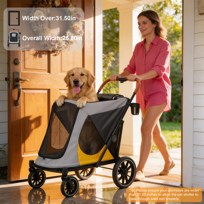 Dog Stroller for Medium Dogs up to 42kg, One Click Folding Pet Stroller with Zipper Door, Breathable Mesh, EVA 360° Wheels, Storage Bag, Brak