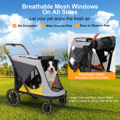 Dog Stroller for Medium Dogs up to 42kg, One Click Folding Pet Stroller with Zipper Door, Breathable Mesh, EVA 360° Wheels, Storage Bag, Brak