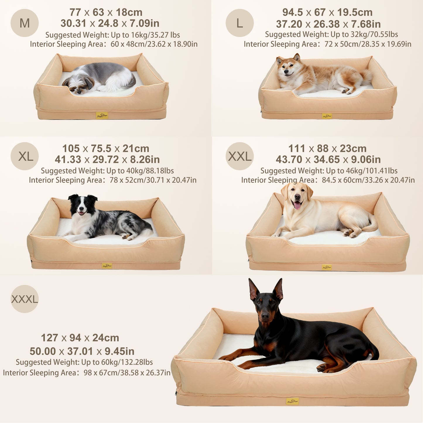 Orthopedic Dog Bed Bolster Sofa Pet Couch with High Density Foam Base, Removable Washable Suede Cover, Anti-Slip Cuddler Mattress