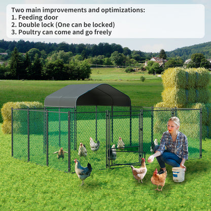 Walk-in Poultry Chicken Coop,Duck Goose Fence with Waterproof and UV Cover,Large Metal Hen House for Outdoor,Farm 12.9x10.2x5.1ft