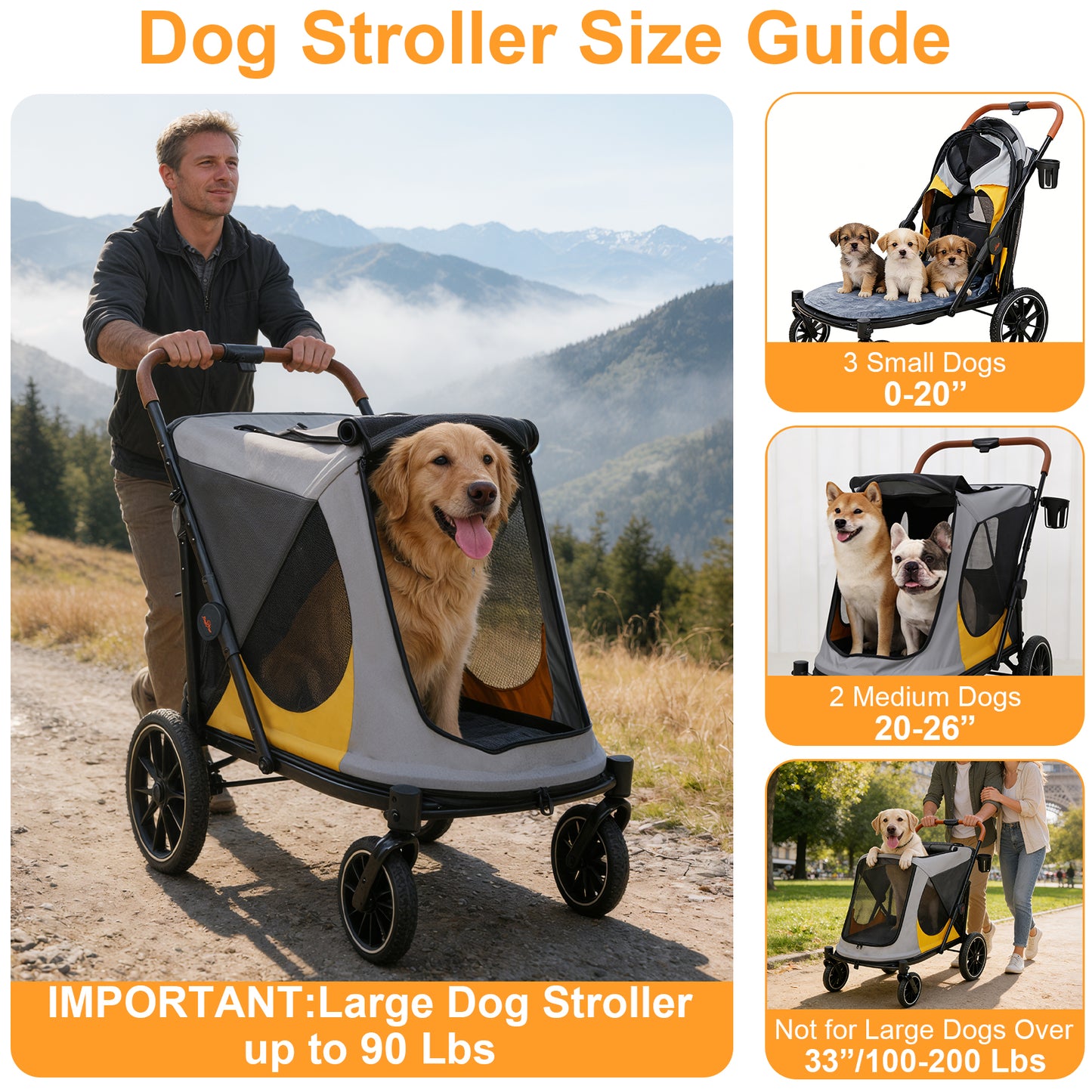 Dog Stroller for Medium Dogs up to 42kg, One Click Folding Pet Stroller with Zipper Door, Breathable Mesh, EVA 360° Wheels, Storage Bag, Brak