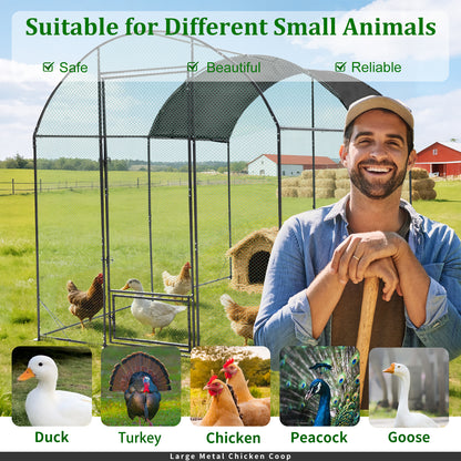 Walk in Chicken Coop Run, Large Metal Chicken Coop with Roof Cover, Outdoor Chicken Pens with Top, Heavy Duty Steel Poultry Enclosure for Backyard Farm
